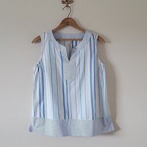 Talbots Sleeveless Blue Stripe Tank Cotton Blouse Size MP Medium Petite